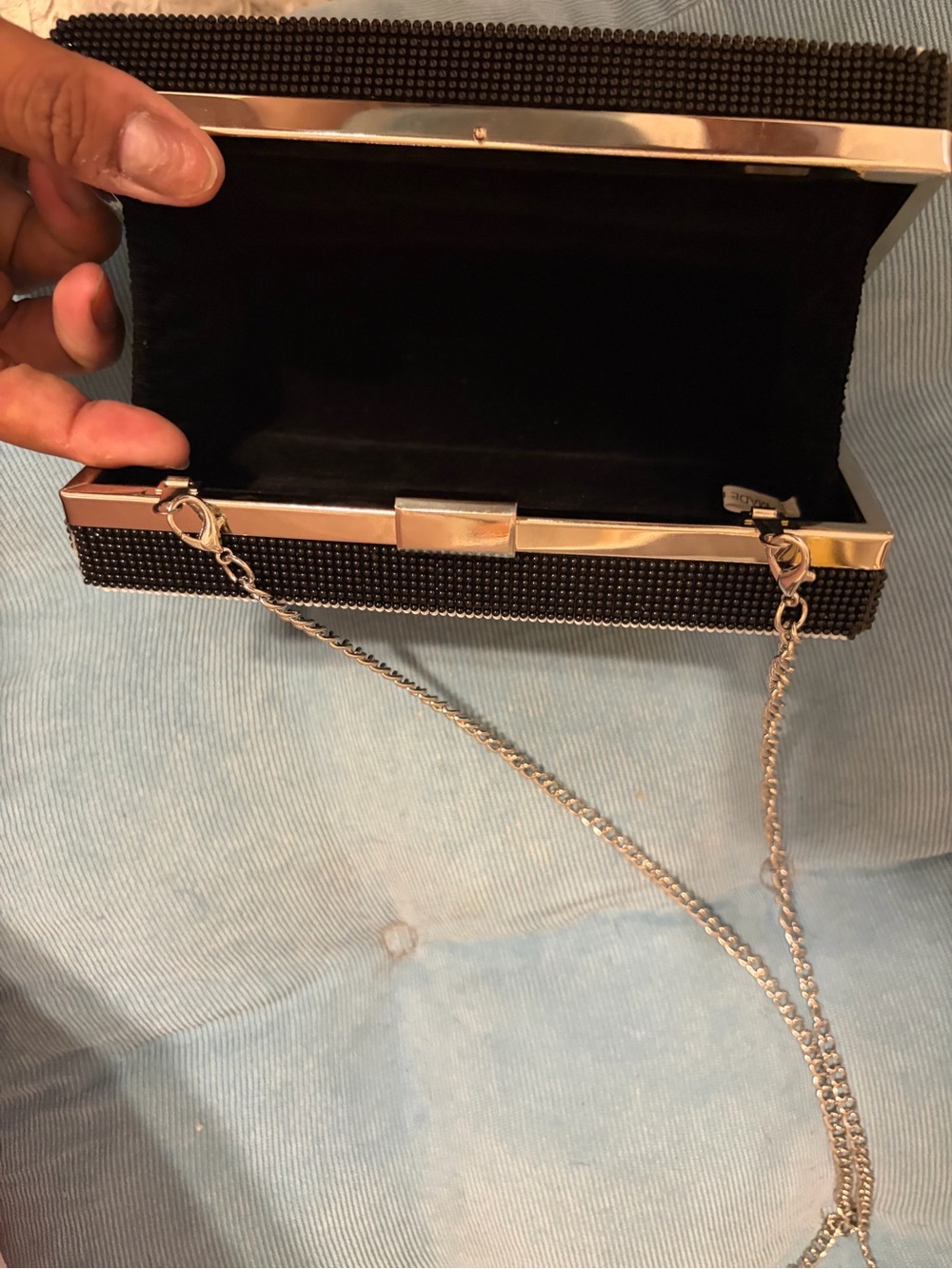Beaded Ace of Spades Card Decorative Box Clutch w/ silver crossbody chain - Picture 6 of 10